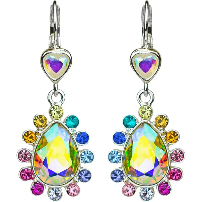 Rainbow Bridge Forever Loved Teardrop Leverback Earrings (Sterling Silvertone)