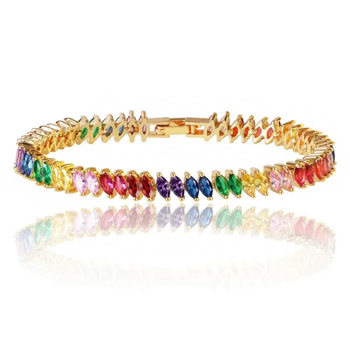 Rainbow Cubic Zirconia Tennis Bracelet with Rainbow Marquise Stones