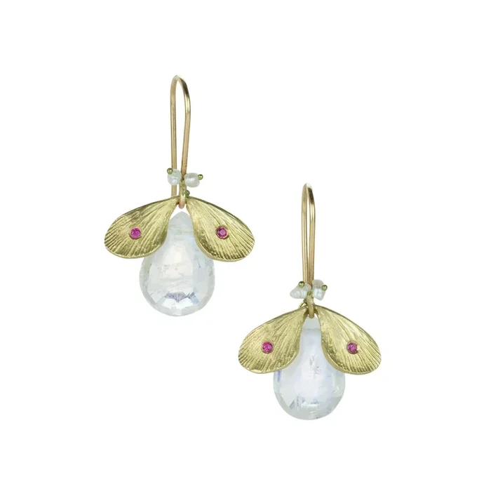 Rainbow Moonstone Jeweled Bug Earrings