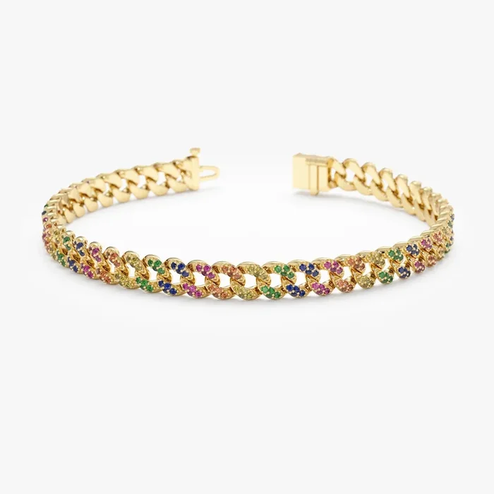 Rainbow Sapphire Cuban Chain Bracelet – 5 mm, Sonya