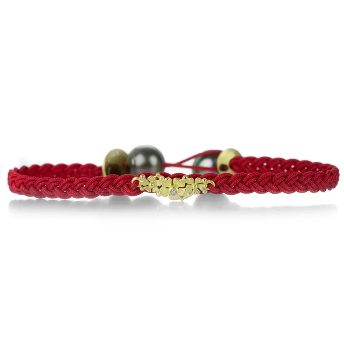 Red Braided Floral Bracelet