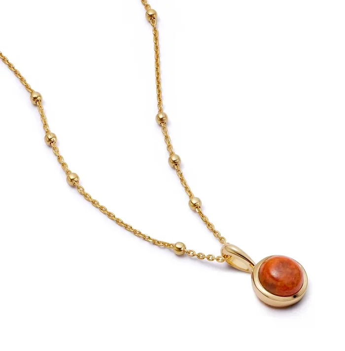Red Coral Healing Stone Necklace 18ct Gold Plate
