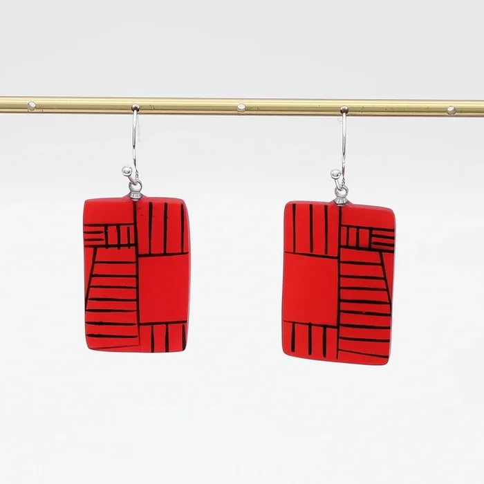 Red Geovibe Drop Earring