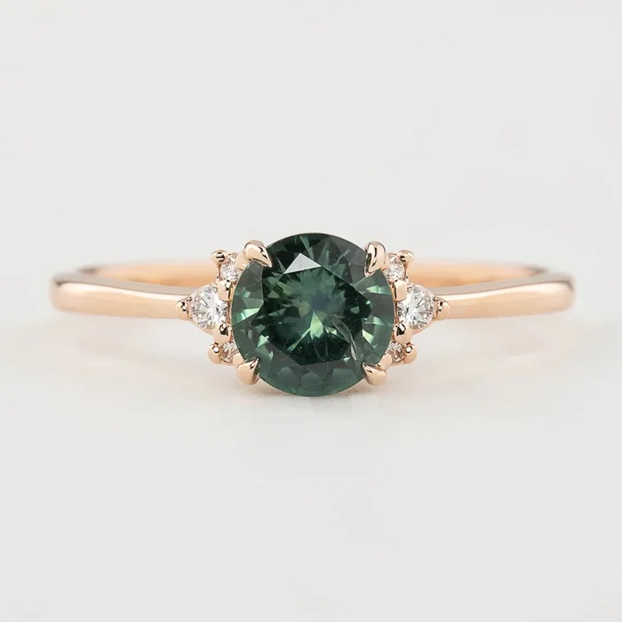 レナリング　グリーンモンタナサファイア　0.84ct　14Kローズゴールド