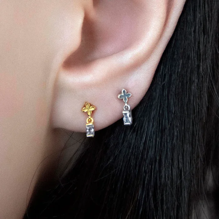 RENE. Tiny Cross & Cubic Zirconia Stud Earrings – Gold