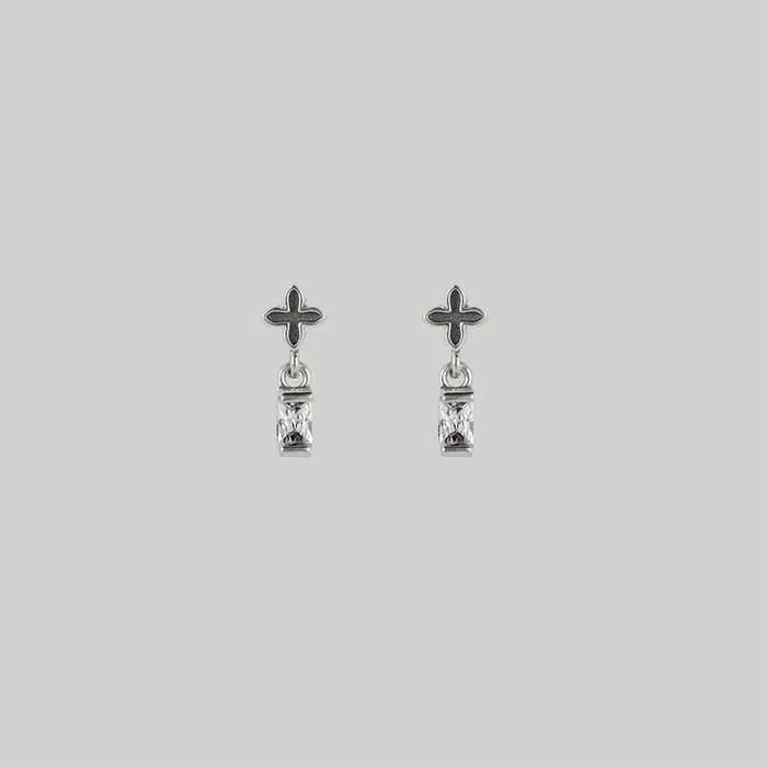 RENE. Tiny Cross & Cubic Zirconia Stud Earrings – Silver