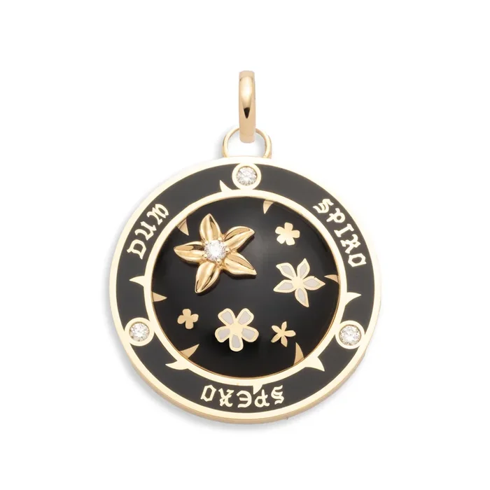 Resilience Large Black Ceramic Medallion : in Yellow Gold with Diamonds and an Annex Link