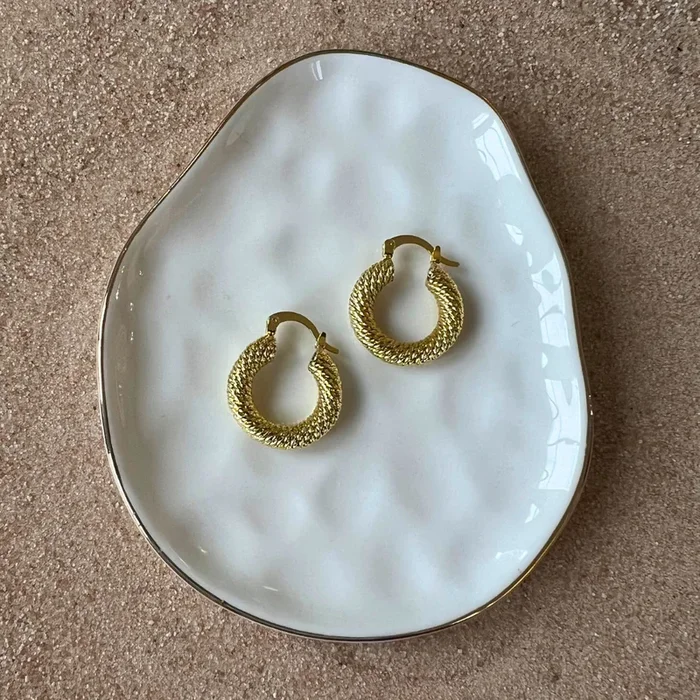 Retro Hoop Earrings – Textured Huggie