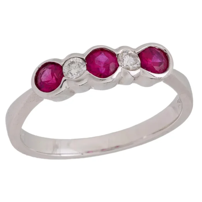 Retro ruby diamond 18k white gold eternity ring