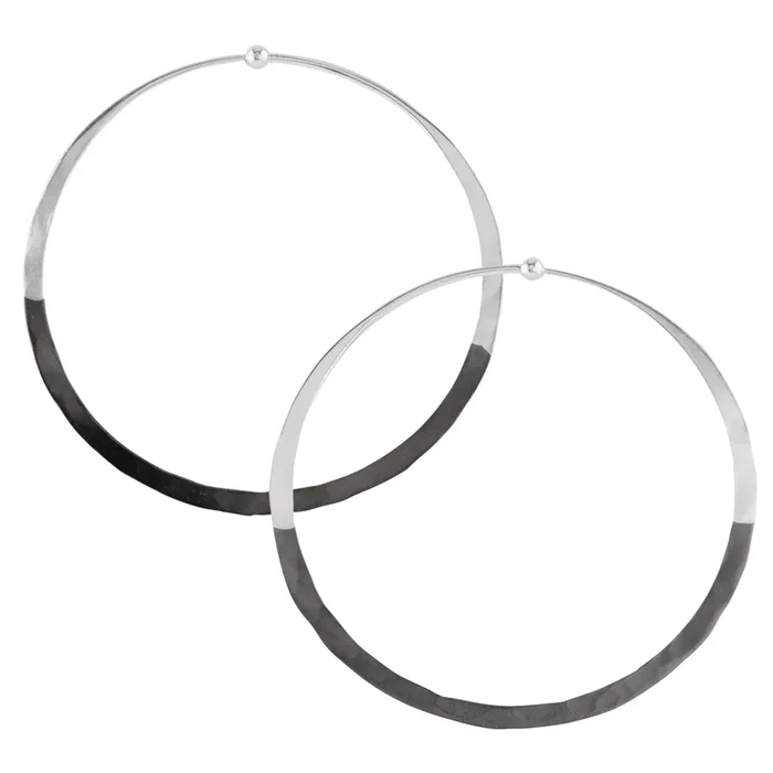 Rhodium Dipped Hammered Hoops in Silver – 2 1/2″