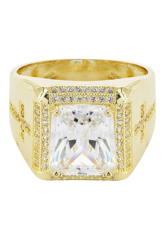 Rock Crystal 10K Gold Mens Ring | 11.8 Grams