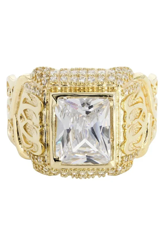 Rock Crystal 10K Gold Mens Ring | 7.7 Grams