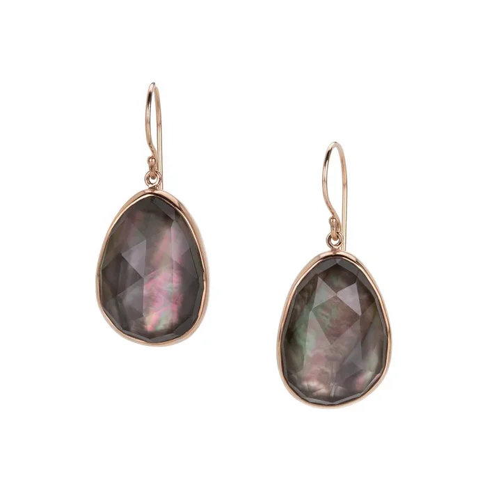 Rock Crystal Over Black Mother of Pearl Earrings