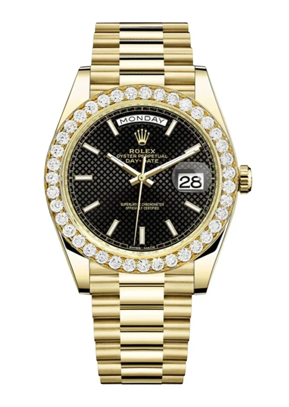 Rolex Day Date 40 Presidential Black Diagonal Motif Dial – Index Hour Markers With 4 Carats Of Diamonds