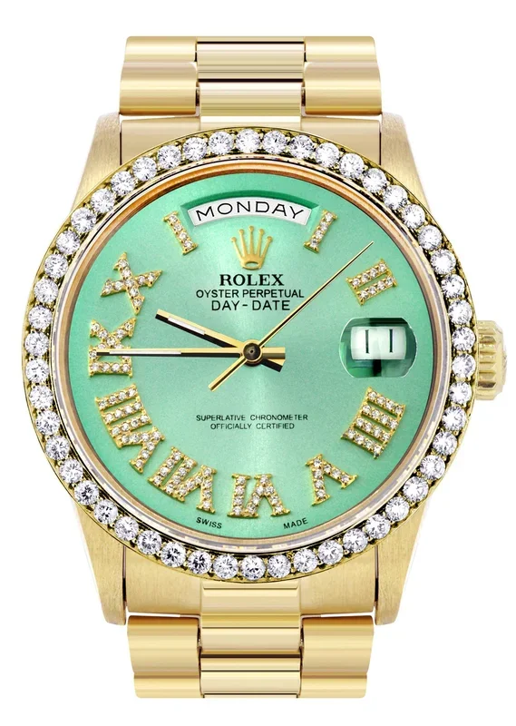 Rolex Day-Date | Presidential | Model 18238 | 18K Yellow Gold | Diamond Bezel | Light Green Diamond Roman