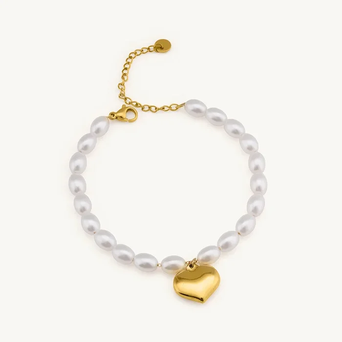 Romantic Pearl and Heart Gold Bracelet
