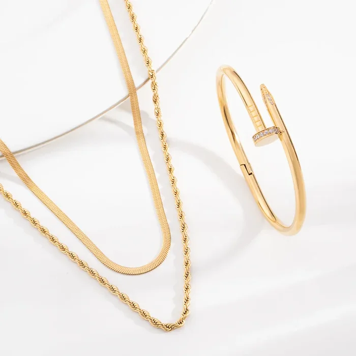 Rope N Snake Chain & Nail Bangle Bracelet Combo Set