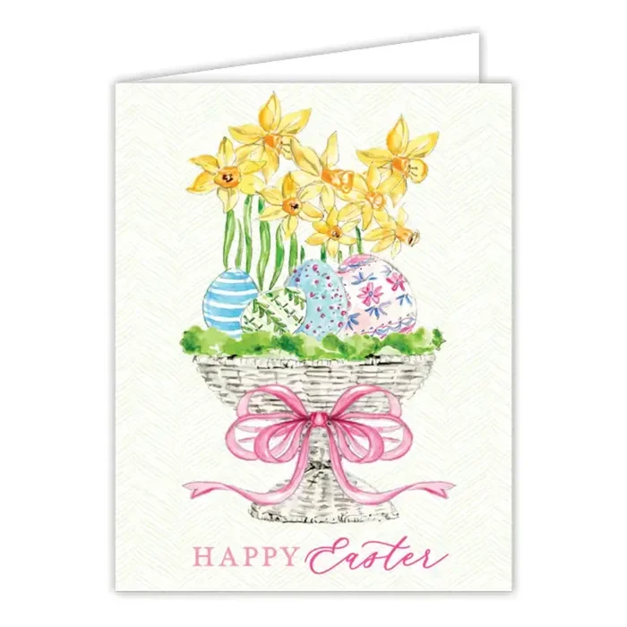 RosanneBeck Collections Handpainted Happy Easter Eggs with Daffodils Greeting Card