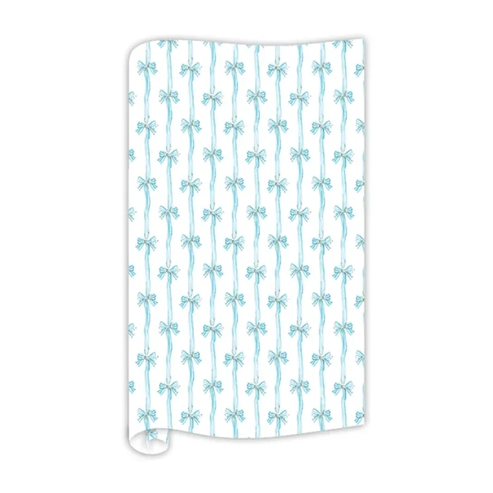 RosanneBeck Handpainted Blue Bow Stripe Wrapping Paper