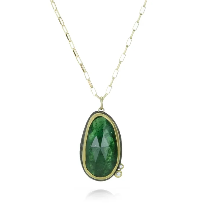 Rose Cut Green Tourmaline Pendant Necklace