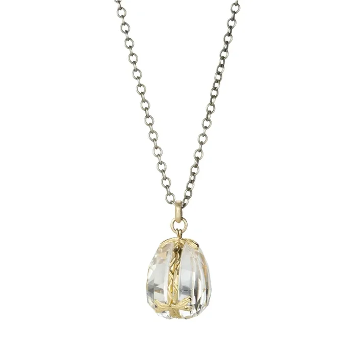 Rose Cut Rock Crystal Locket Pendant Necklace