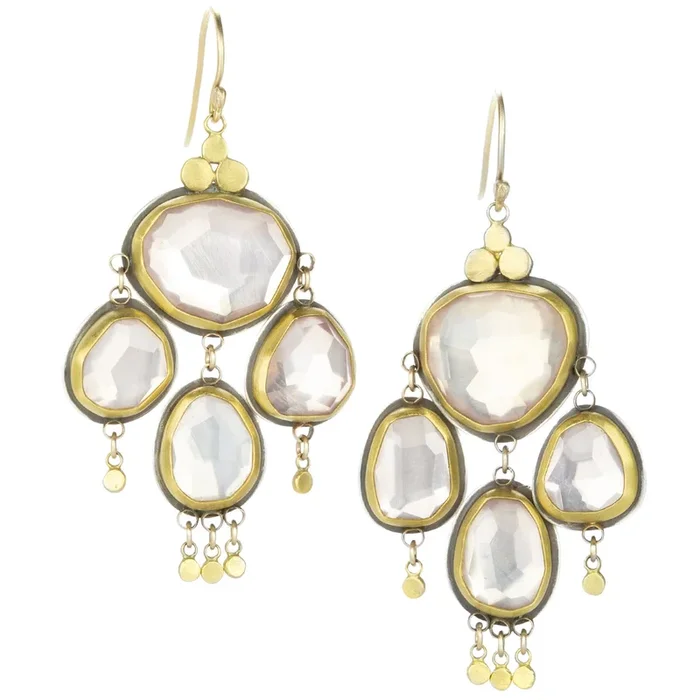 Rose Cut Rose Quartz Chandelier Earrings