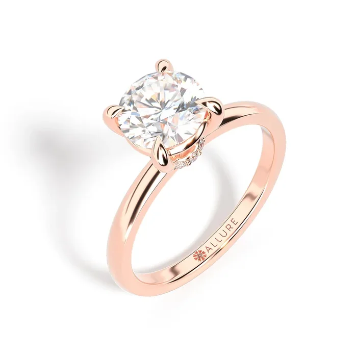 Rose Gold Solitaire Hidden Halo Round Center Stone by Allure