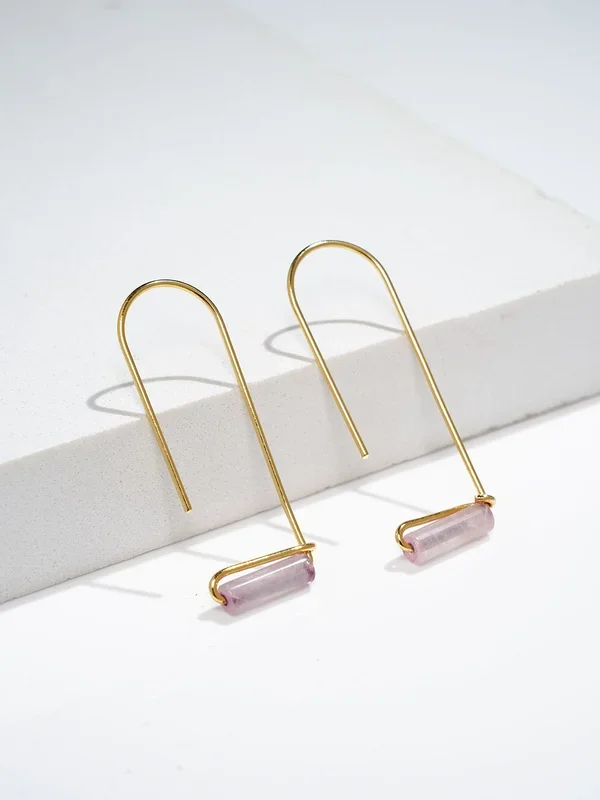Rose Quartz – Gemstone Drop 18k Gold Plated Earring