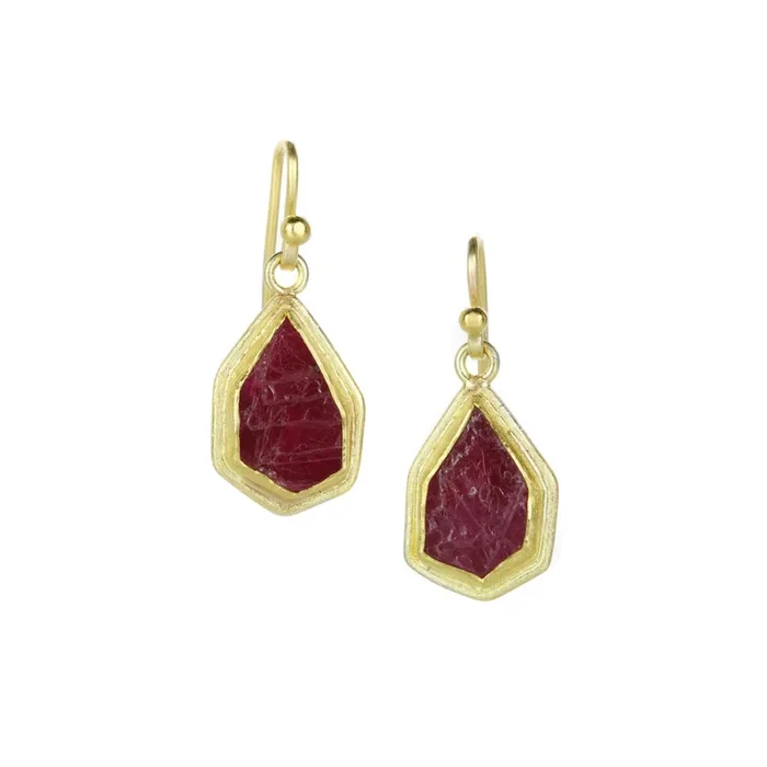 Rough Ruby Slice Drop Earrings