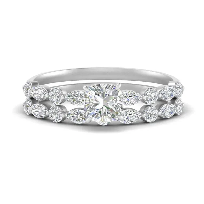 Round And Marquise Diamond Cushion Cut Bridal Set