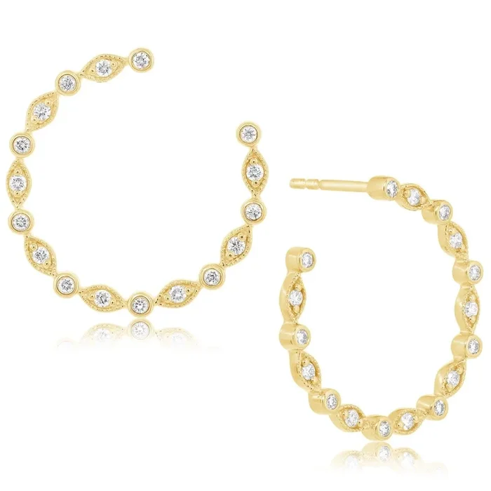 Round Bead and Bezel Set Diamond Earrings
