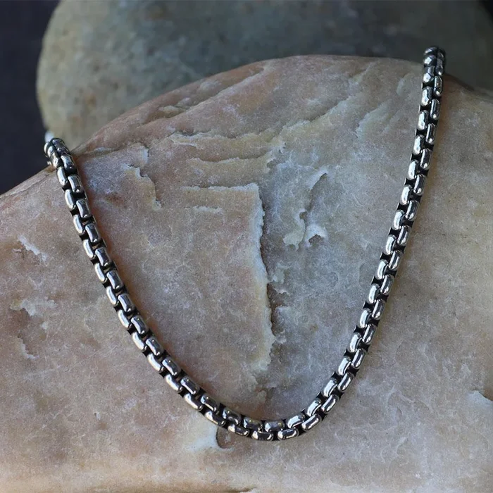 Round Box Chain 3.6mm in Oxidized Sterling Silver – 24″