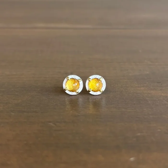 Round Citrine Carved Stud Earrings