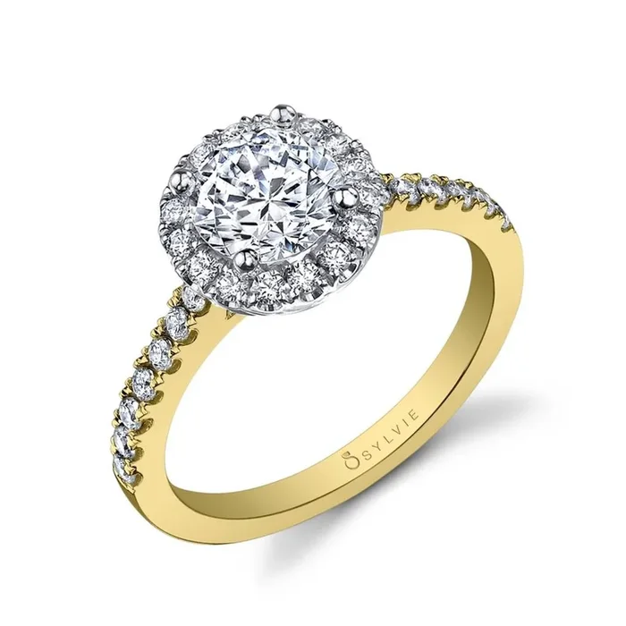 Round Cut Classic Two Tone Halo Engagement Ring – Chantelle