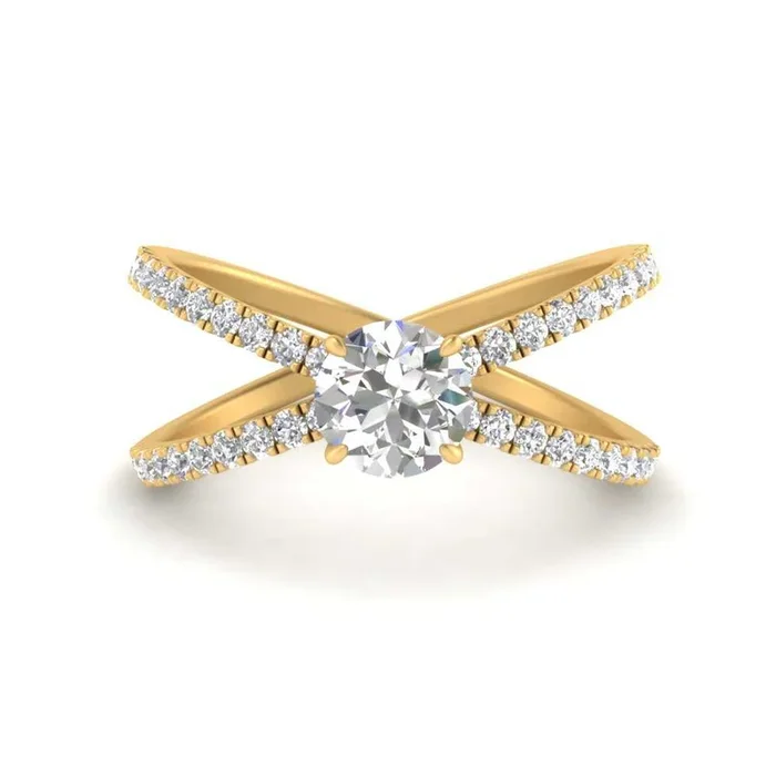 Round Cut Cross Band Engagement Ring