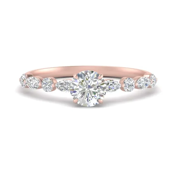Round Cut Floating Marquise Accent Engagement Ring