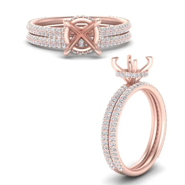 Round Cut High Profile Semi Mount Wedding Set