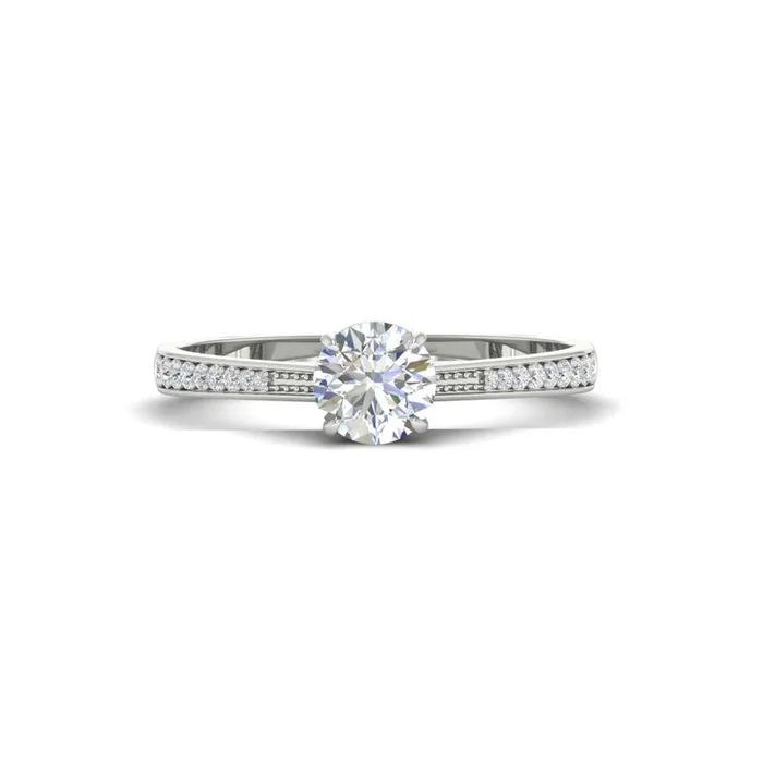 Round Cut Pave Side Accent Engagement Ring