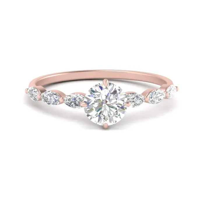 Round Cut Petite Accented Feathery Ring