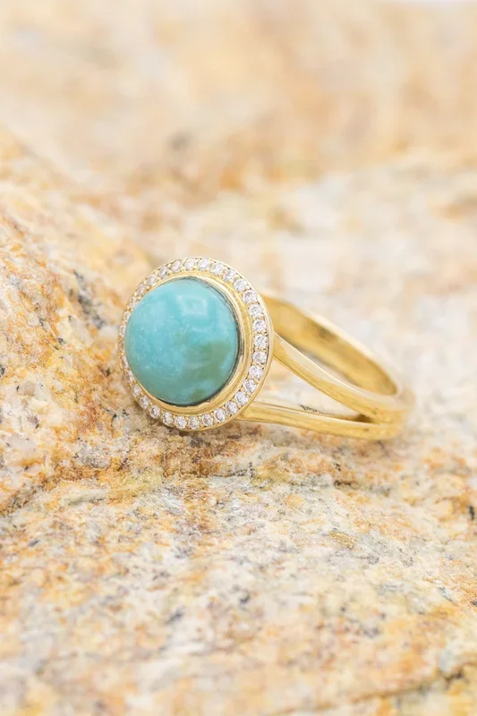 ROUND CUT TURQUOISE ENGAGEMENT RING WITH DIAMOND HALO