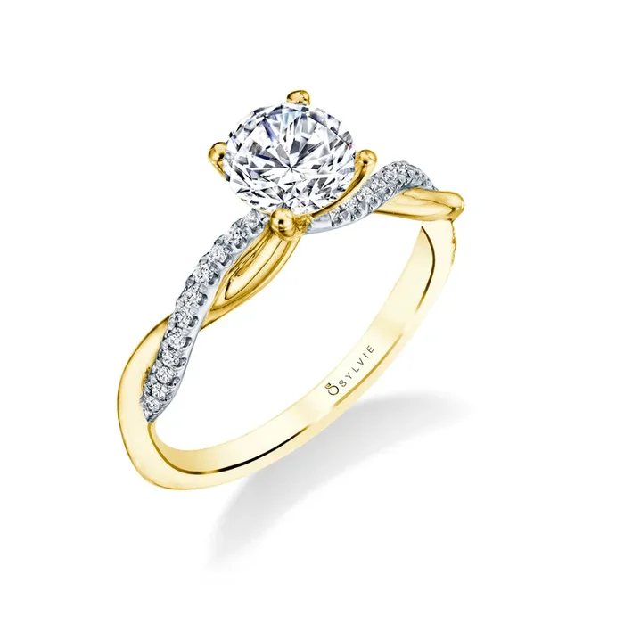 Round Cut Two Tone Diamond Spiral Engagement Ring – Yasmine
