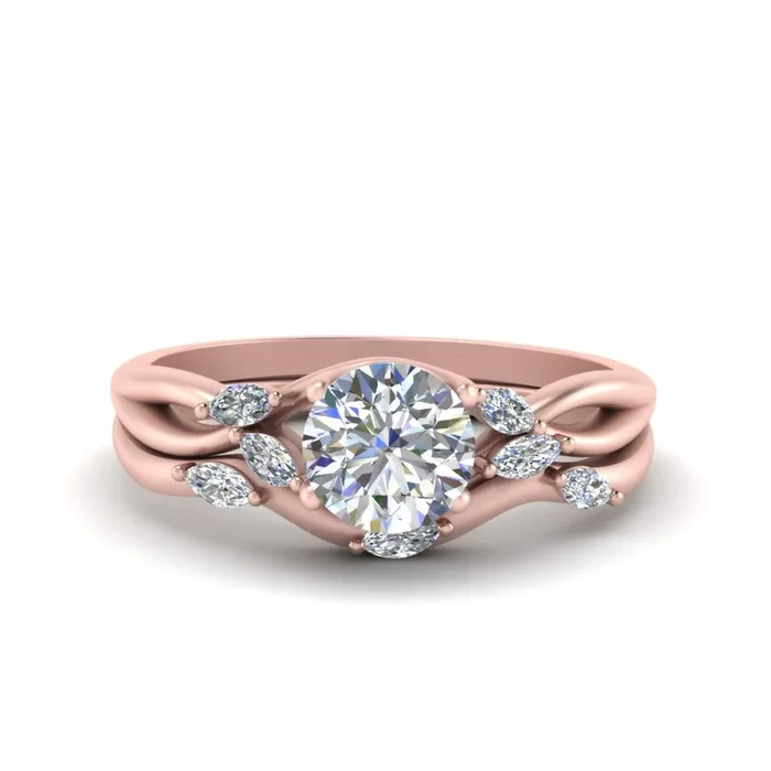 Round Cut Vintage Twisted Diamond Wedding Set