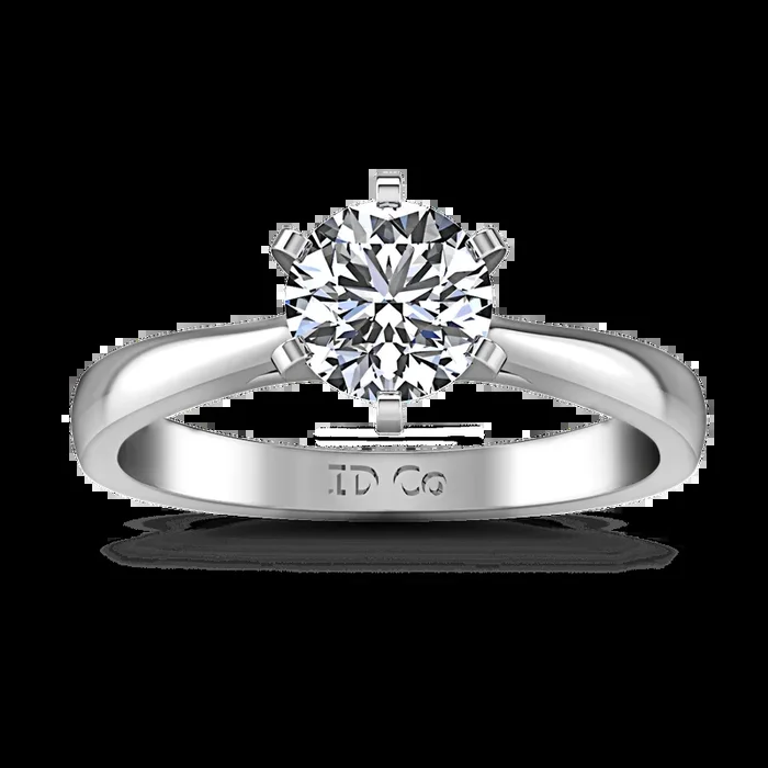 Round Diamond Solitaire Engagement Ring Tapered And Arched 14K White Gold