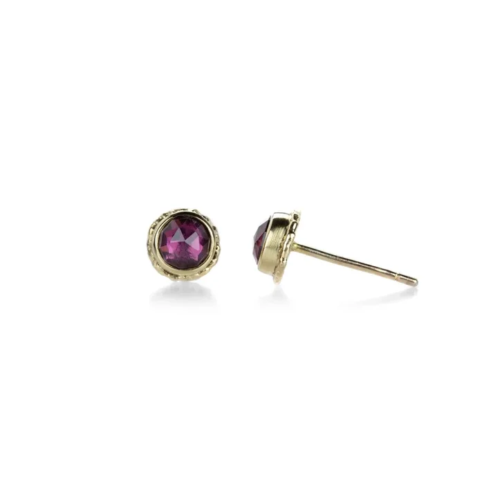 Round Garnet Stud Earrings