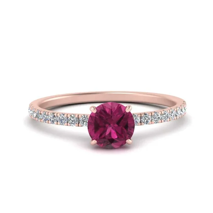 Round Gemstone And Diamond Halo Ring