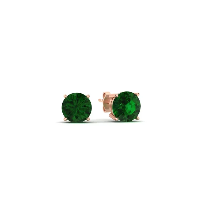 Round Green Emerald Stud Earring For Women
