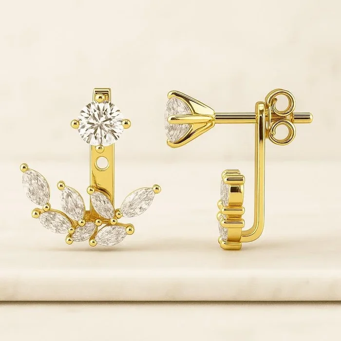Round Lab Grown Diamond Jacket Earrings, Front-Back Earrings For Her