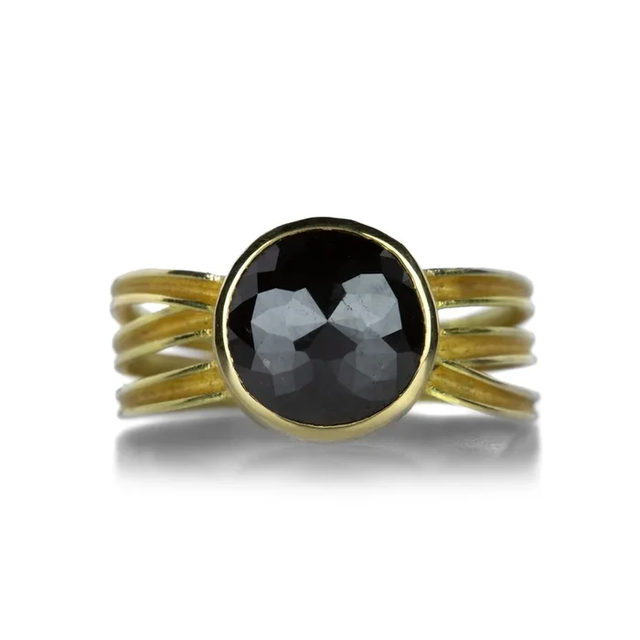 Round Rose Cut Black Diamond Wrapped Ring