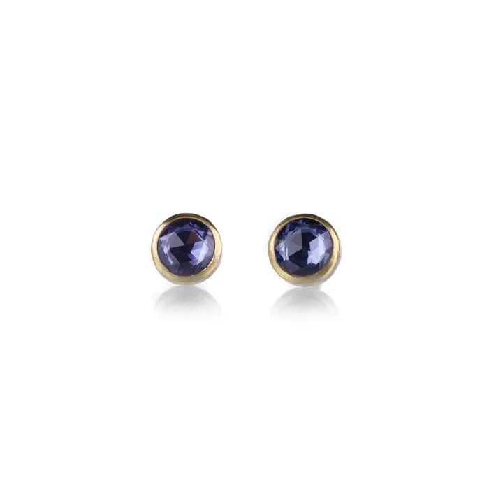 Round Rose Cut Blue Sapphire Studs