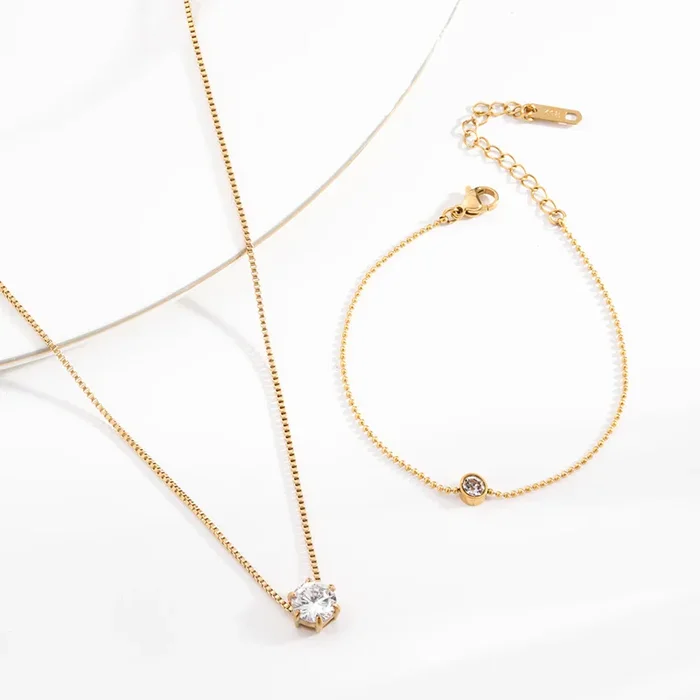Round Solitaire Necklace & Solitary Spark Bracelet Combo Set